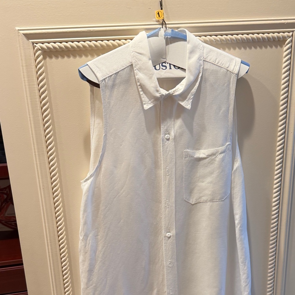 NSF White Sleeveless Shirt-Style Maxi Dress